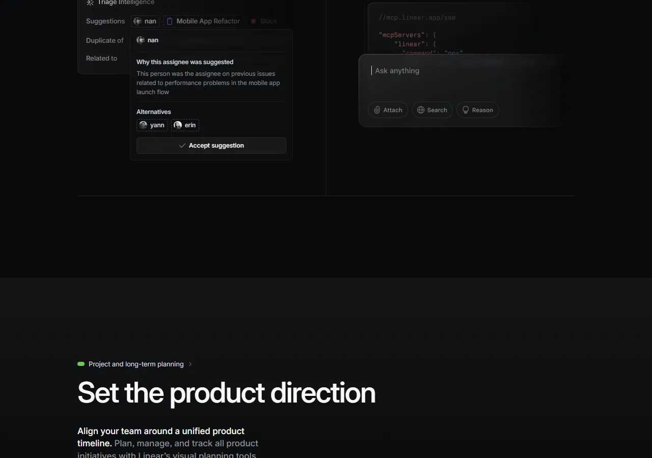 linear.app page section 5 — marketing psychology audit screenshot