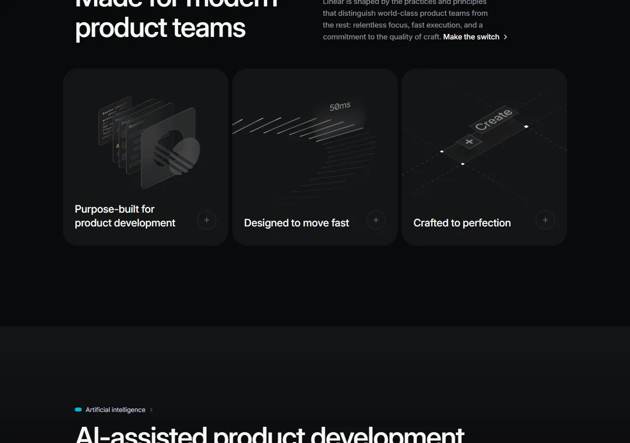 linear.app page section 3 — marketing psychology audit screenshot