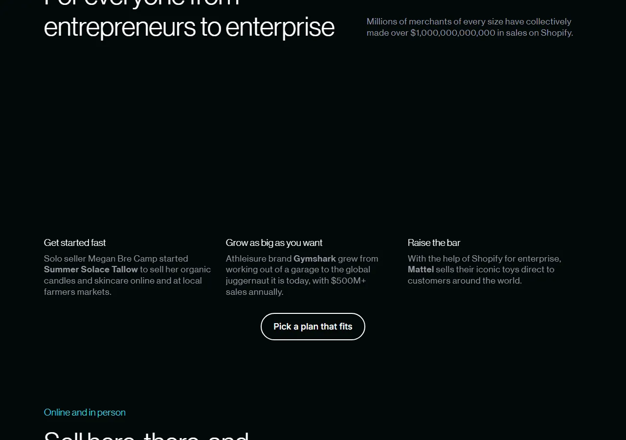 shopify.com page section 3 — marketing psychology audit screenshot