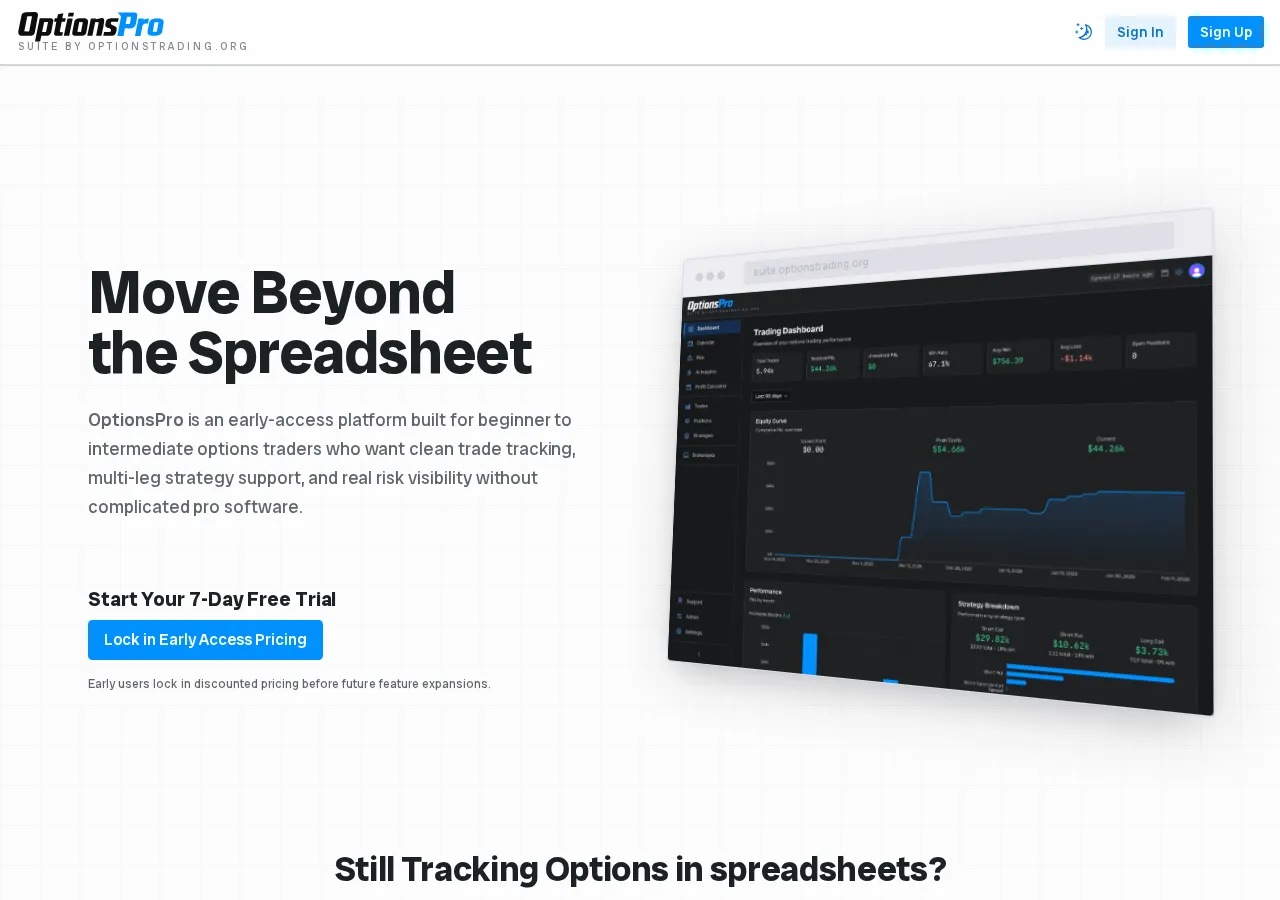 suite.optionstrading.org page section 1 — marketing psychology audit screenshot