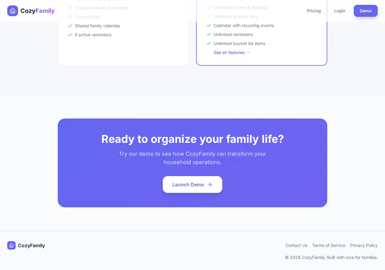 cozyfamily.app page section 4 — marketing psychology audit screenshot
