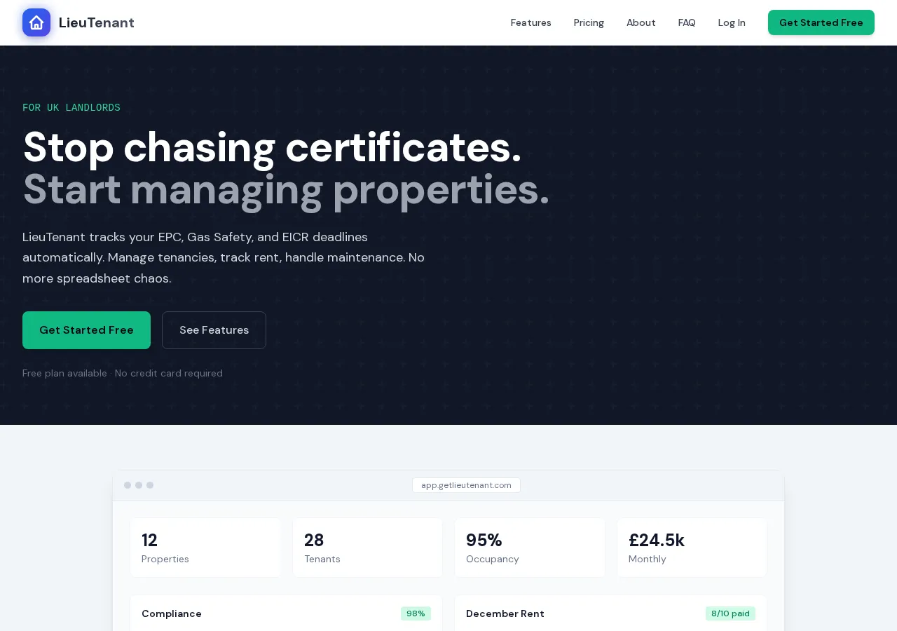 getlieutenant.com page section 1 — marketing psychology audit screenshot