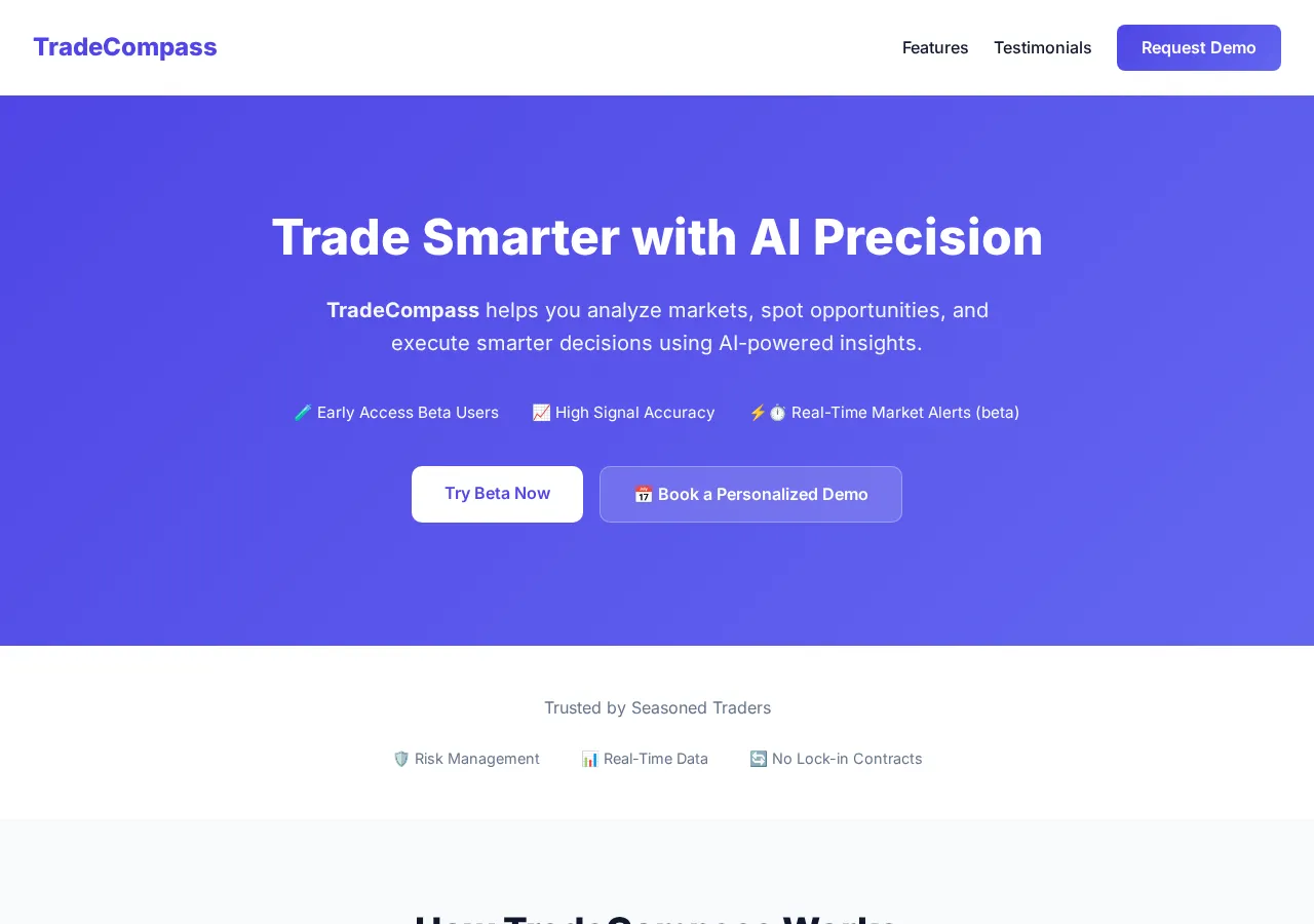 tradecompass.ca page section 1 — marketing psychology audit screenshot