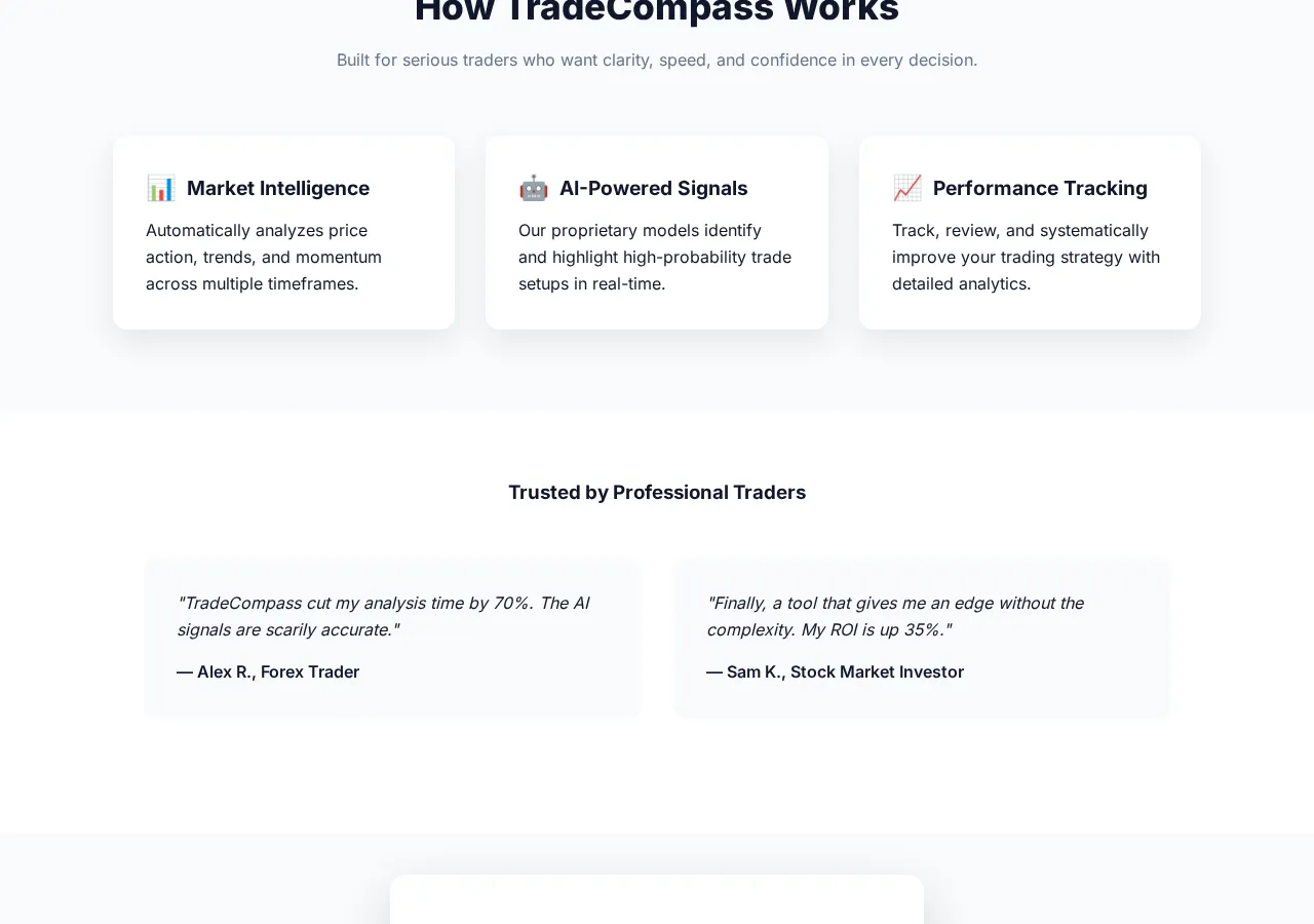 tradecompass.ca page section 2 — marketing psychology audit screenshot