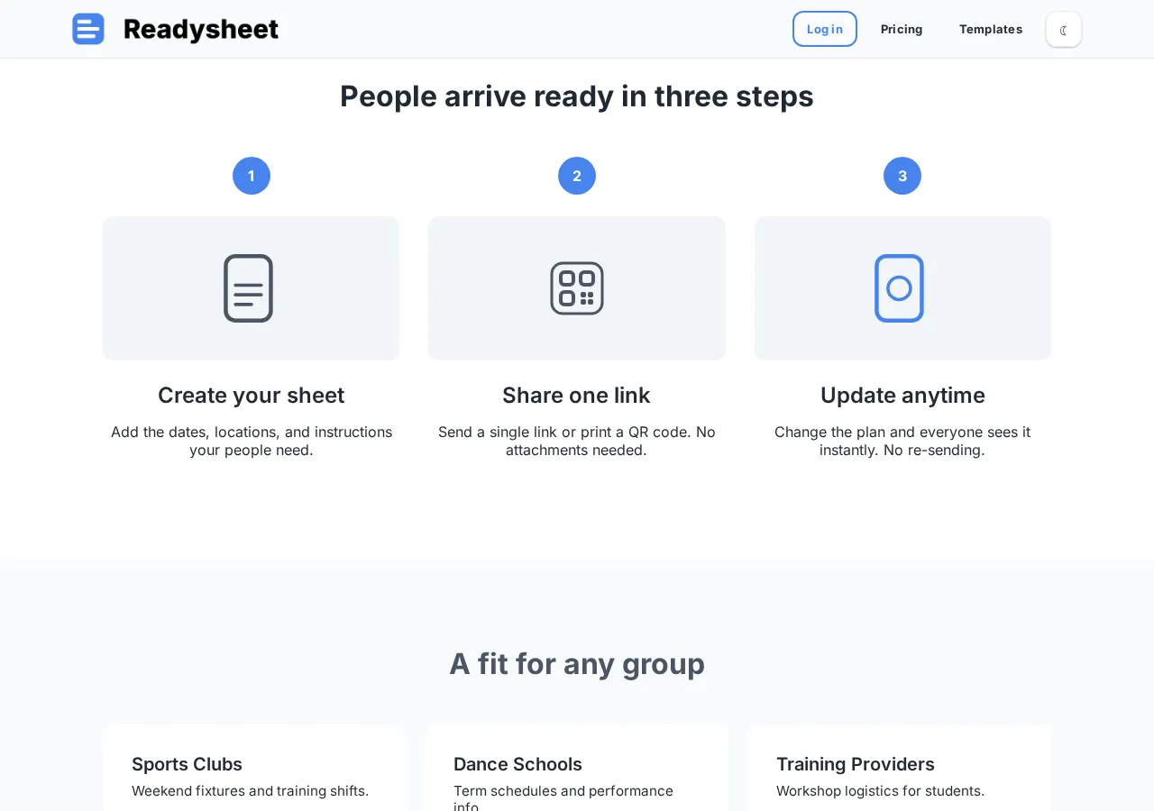 readysheet.com page section 2 — marketing psychology audit screenshot