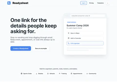 readysheet.com — SaaS Landing Page