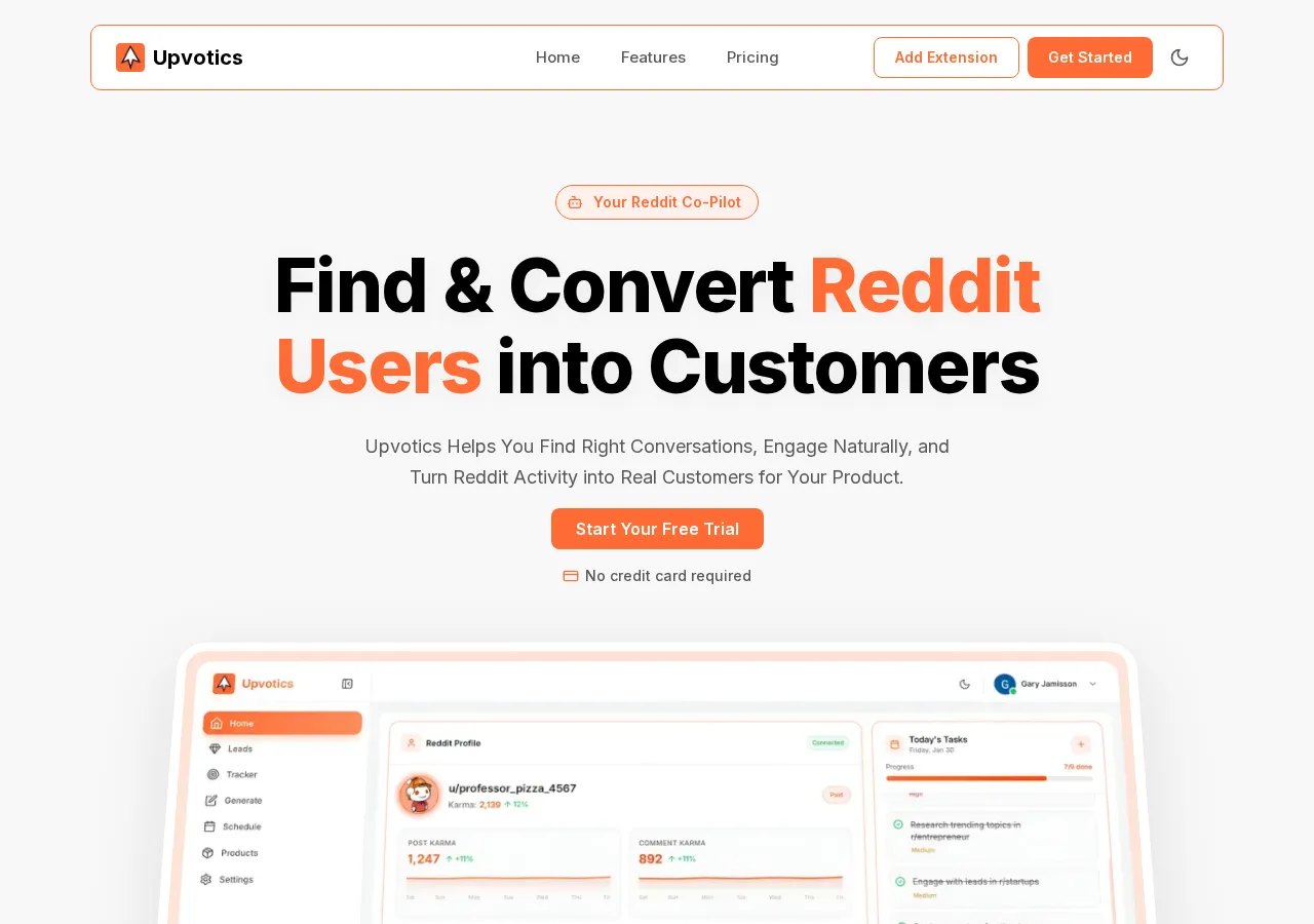 upvotics.com page section 1 — marketing psychology audit screenshot