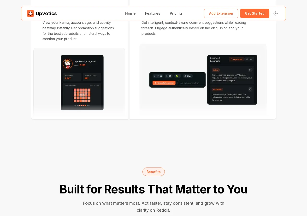 upvotics.com page section 5 — marketing psychology audit screenshot