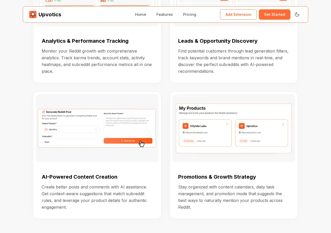 upvotics.com page section 3 — marketing psychology audit screenshot
