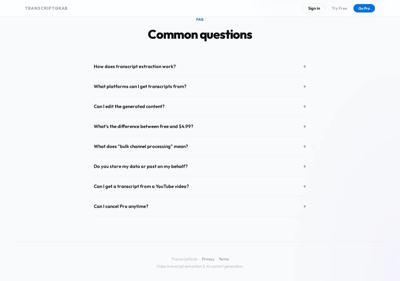 transcriptgrab.vercel.app page section 5 — marketing psychology audit screenshot