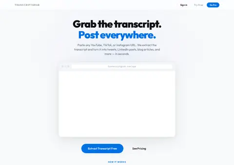 transcriptgrab.vercel.app — SaaS Landing Page