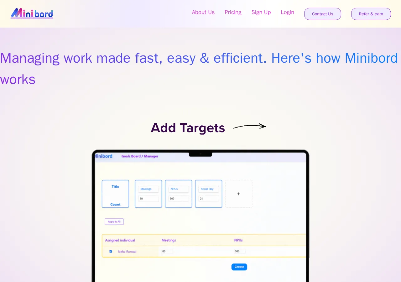 minibord.com page section 1 — marketing psychology audit screenshot