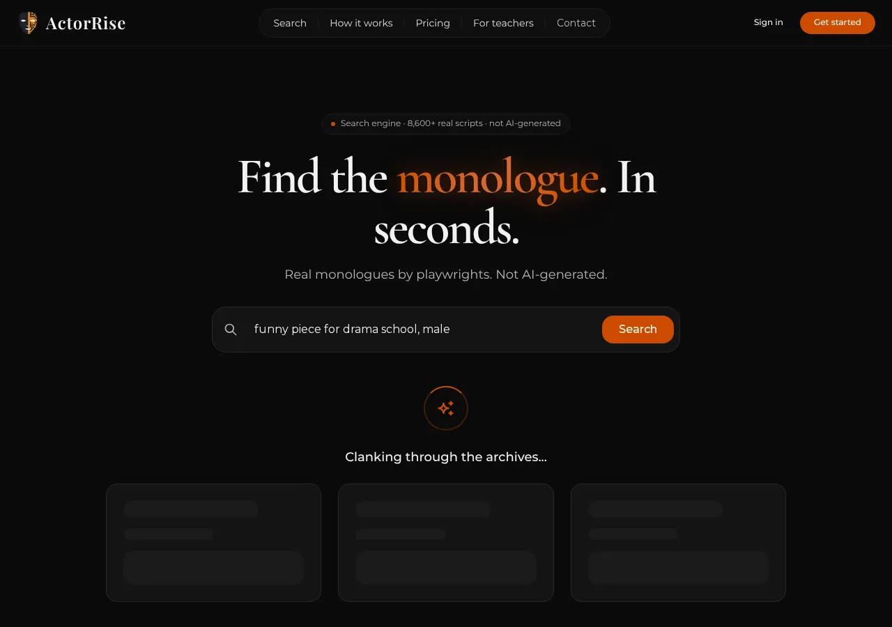 actorrise.com page section 1 — marketing psychology audit screenshot