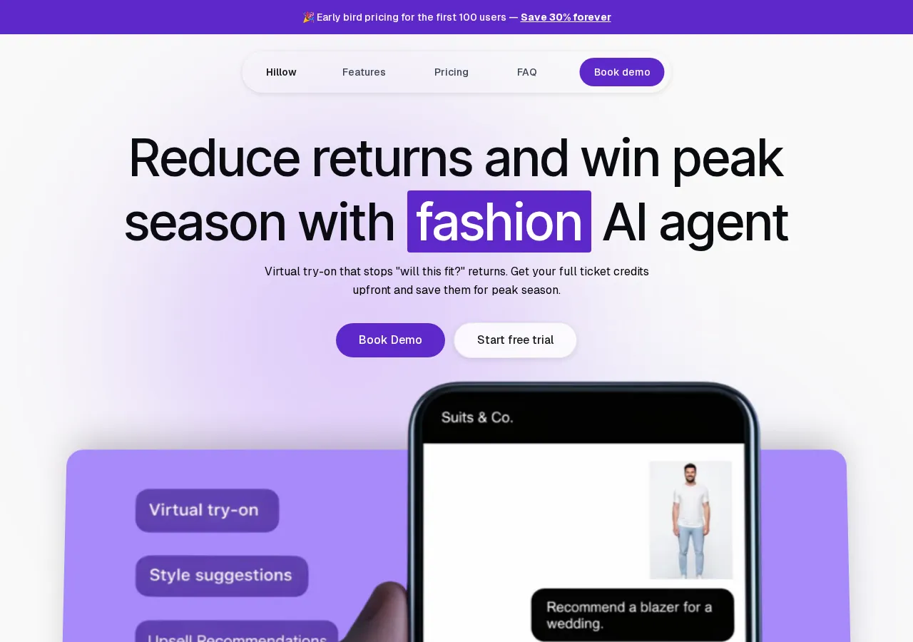 hillow.ai page section 1 — marketing psychology audit screenshot