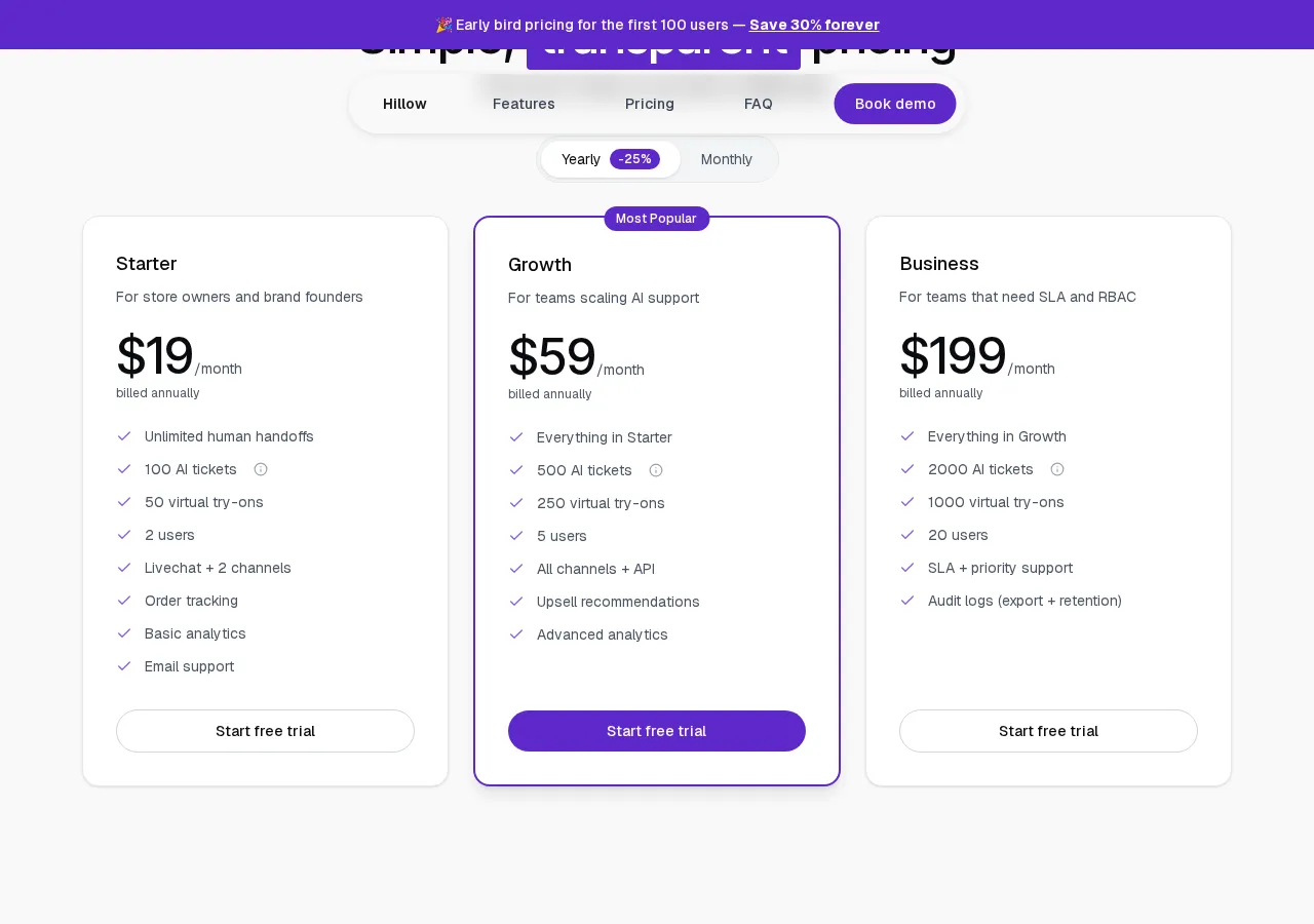 hillow.ai page section 5 — marketing psychology audit screenshot