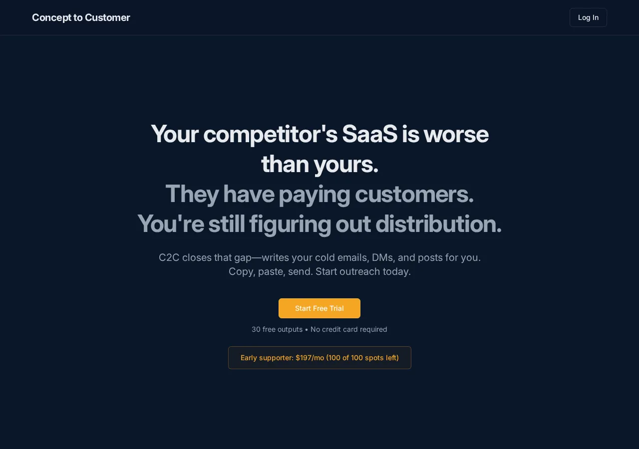 concepttocustomer.app page section 1 — marketing psychology audit screenshot