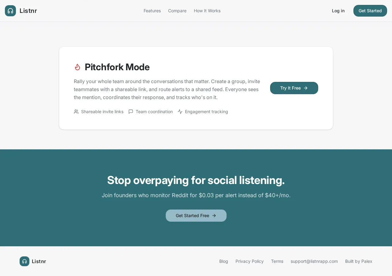 listnrapp.com page section 5 — marketing psychology audit screenshot