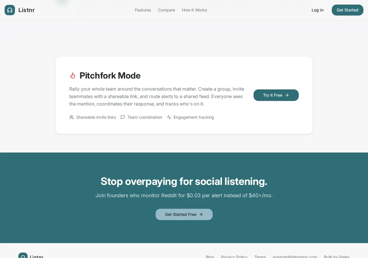 listnrapp.com page section 4 — marketing psychology audit screenshot