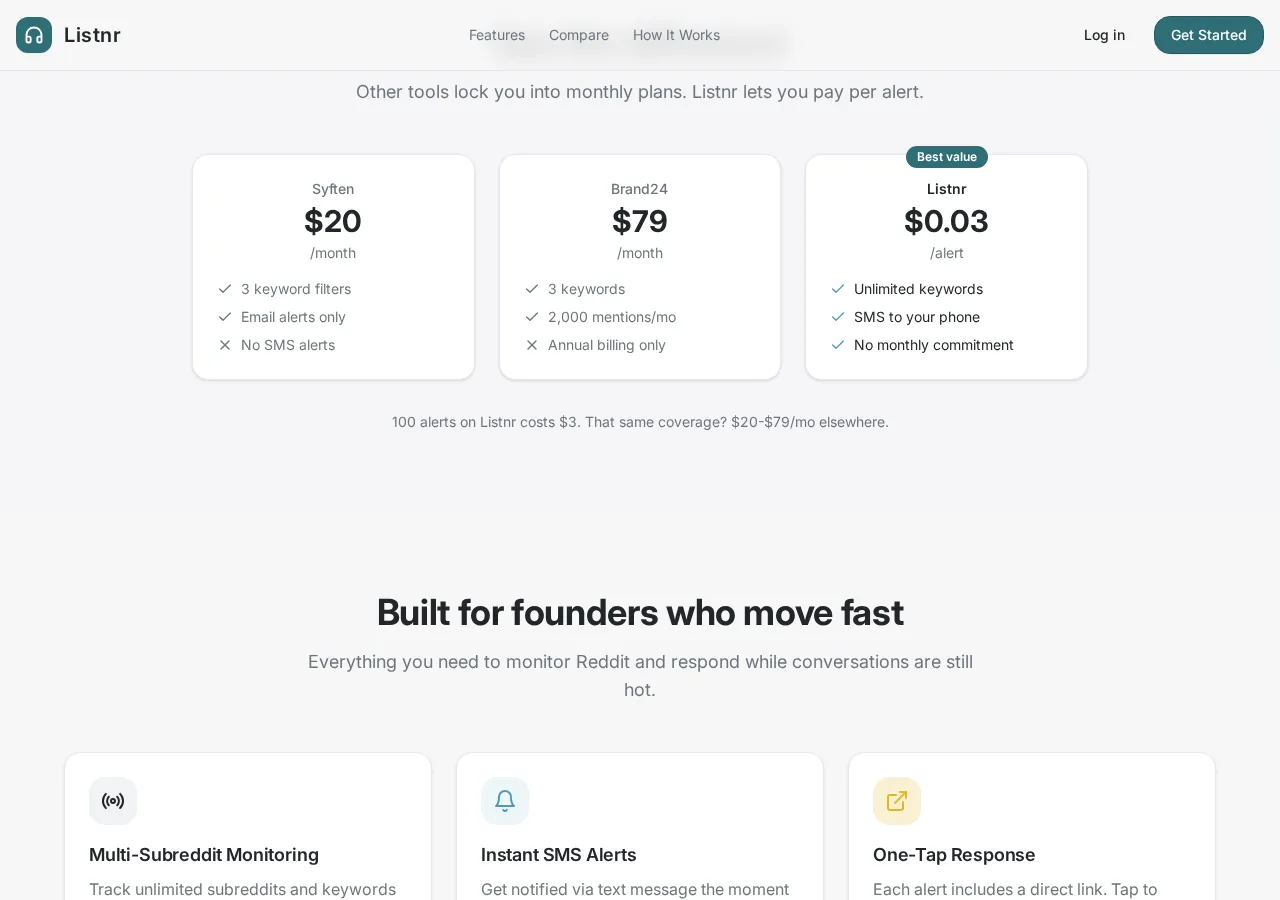 listnrapp.com page section 2 — marketing psychology audit screenshot