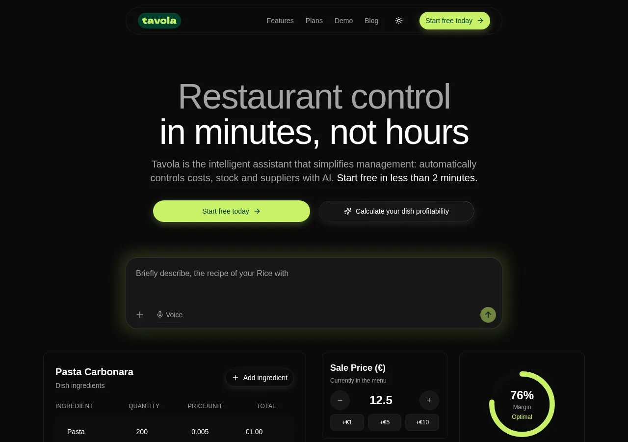 tavola.app page section 1 — marketing psychology audit screenshot