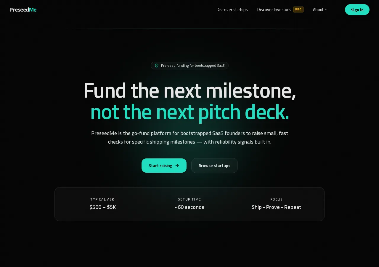 preseedme.com page section 1 — marketing psychology audit screenshot