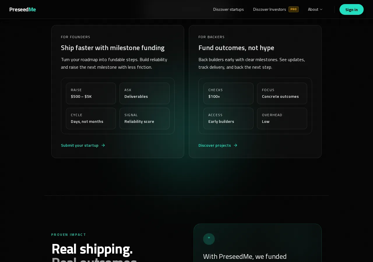 preseedme.com page section 5 — marketing psychology audit screenshot