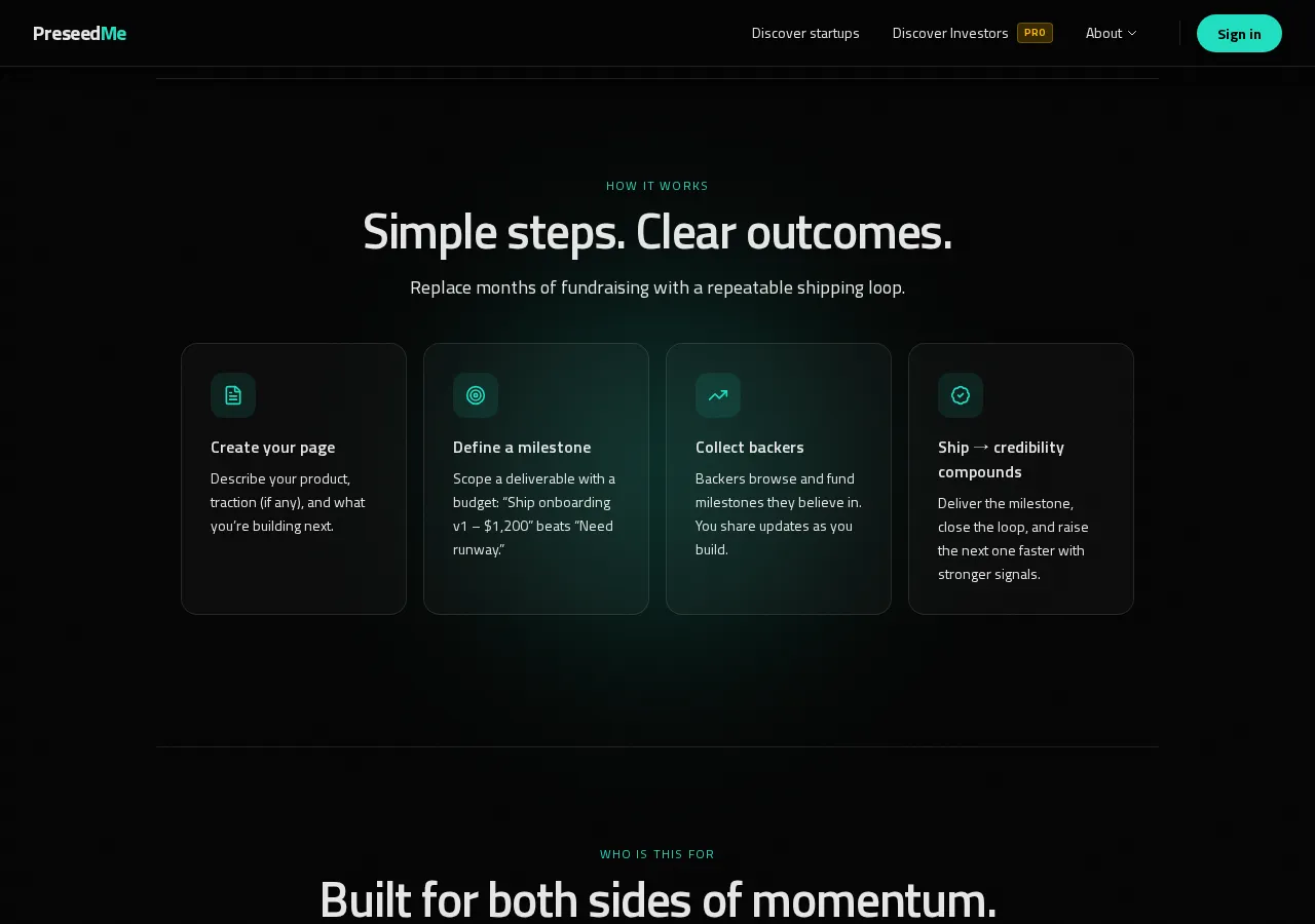 preseedme.com page section 4 — marketing psychology audit screenshot