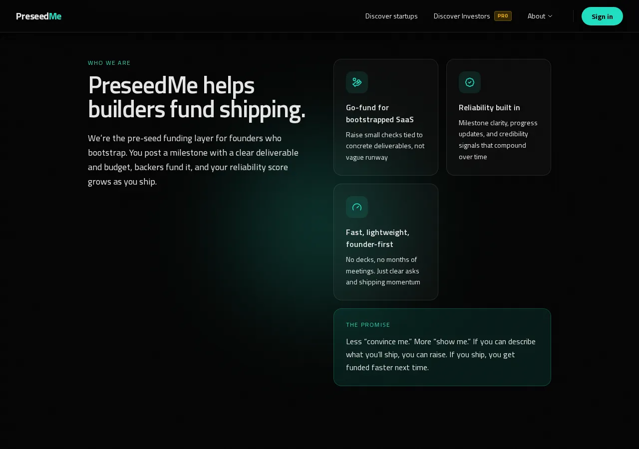 preseedme.com page section 2 — marketing psychology audit screenshot