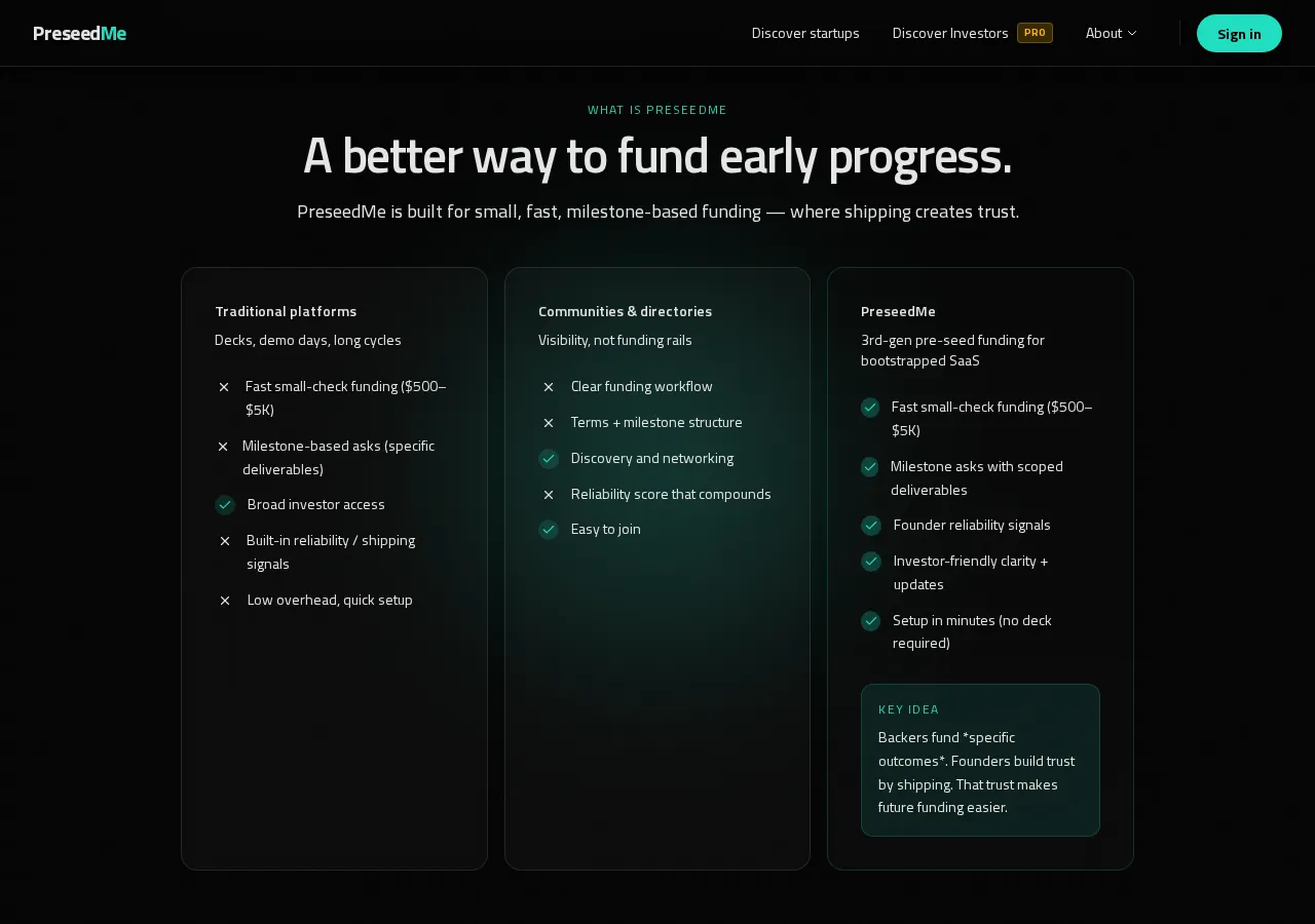preseedme.com page section 3 — marketing psychology audit screenshot