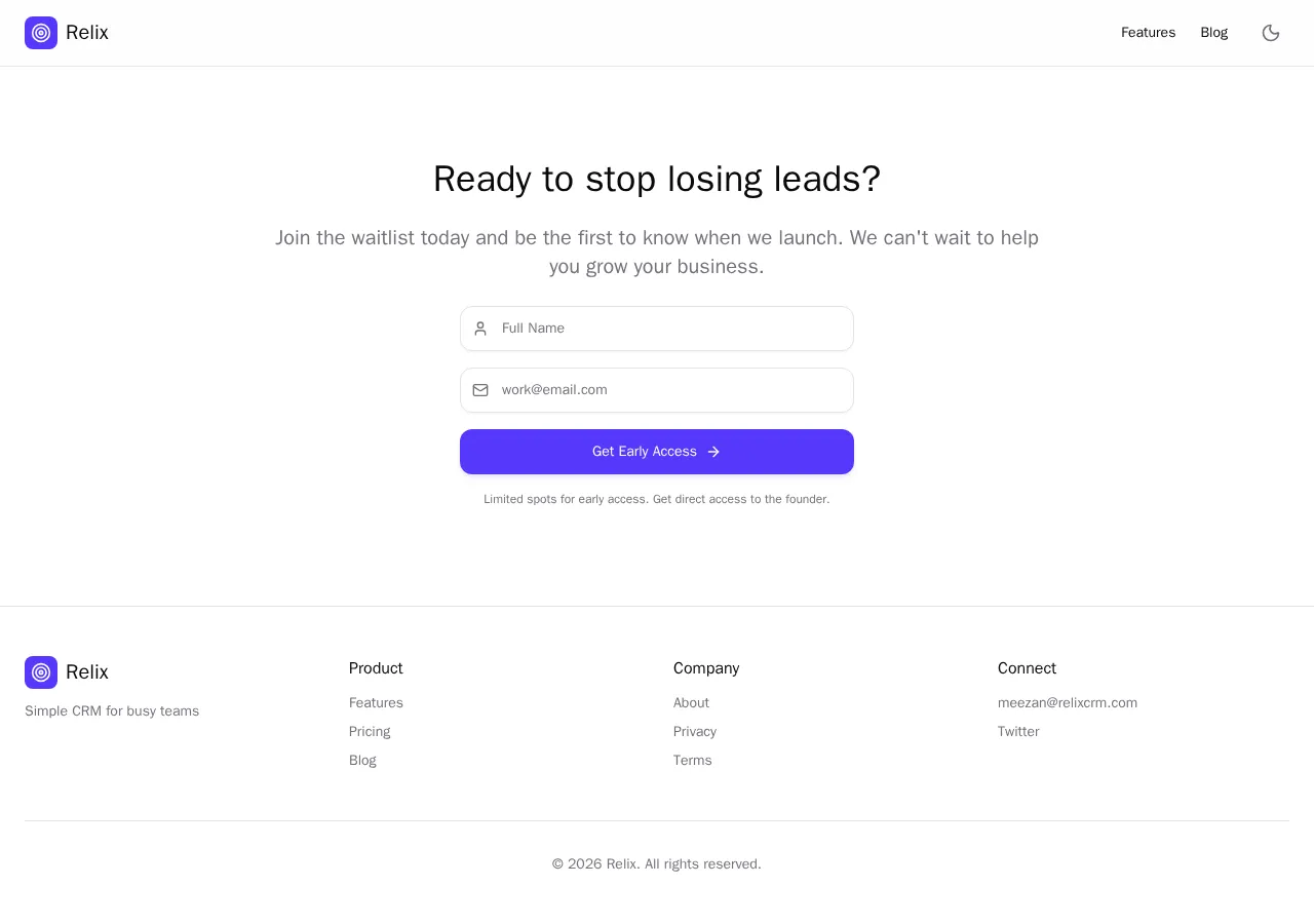 relixcrm.com page section 3 — marketing psychology audit screenshot