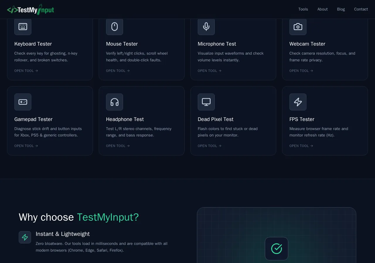 testmyinput.com page section 2 — marketing psychology audit screenshot