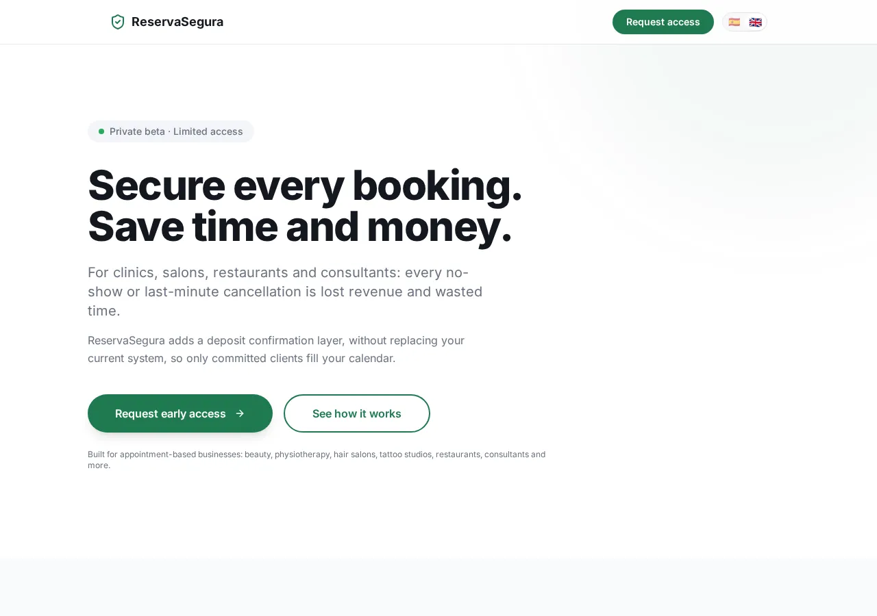 myreservasegura.com page section 1 — marketing psychology audit screenshot