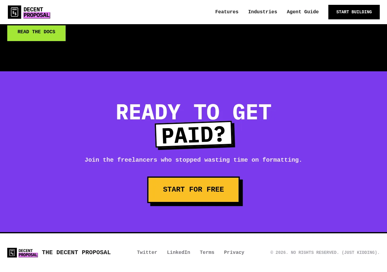 thedecentproposal.com page section 5 — marketing psychology audit screenshot