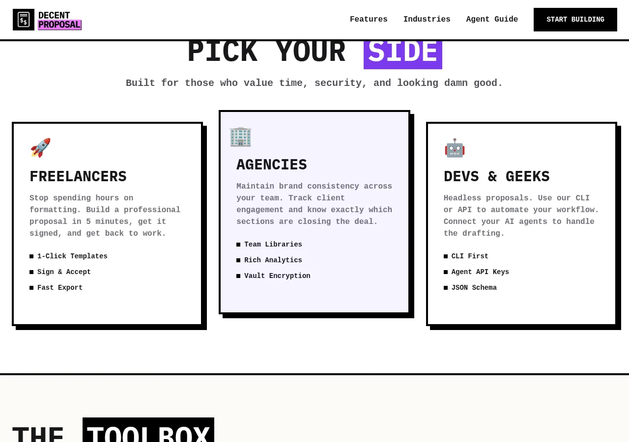 thedecentproposal.com page section 2 — marketing psychology audit screenshot