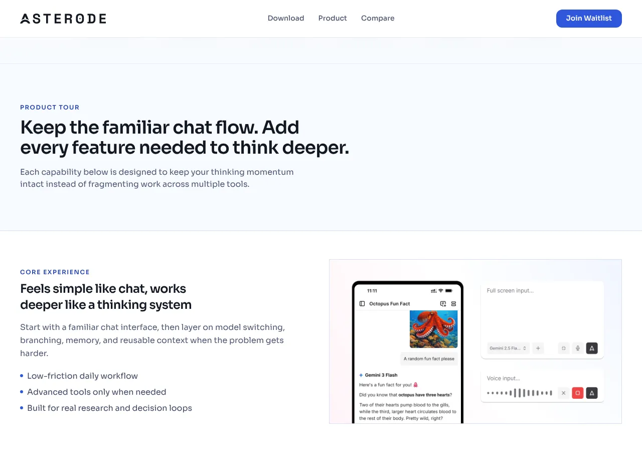 asterode.ai page section 3 — marketing psychology audit screenshot
