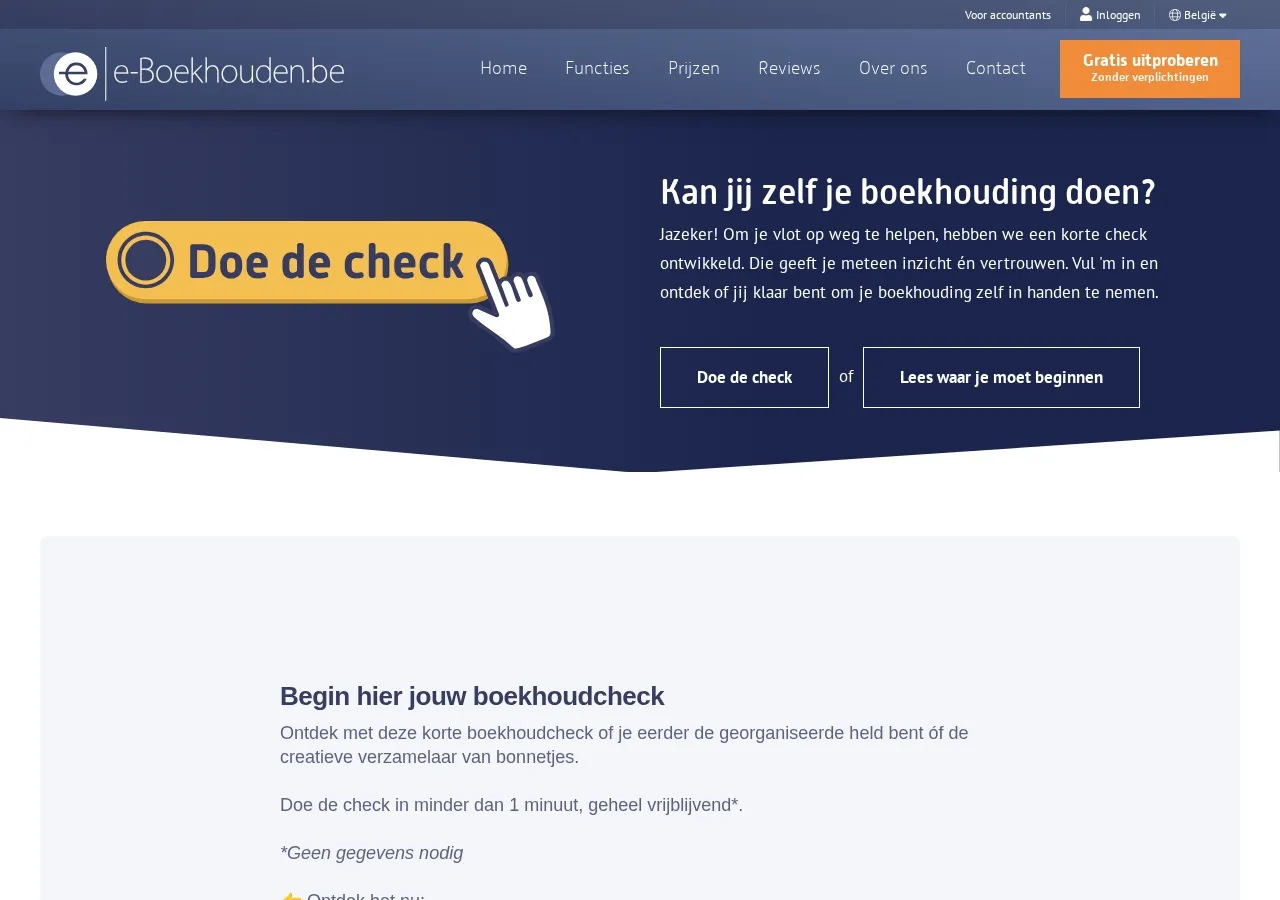 e-boekhouden.be page section 1 — marketing psychology audit screenshot