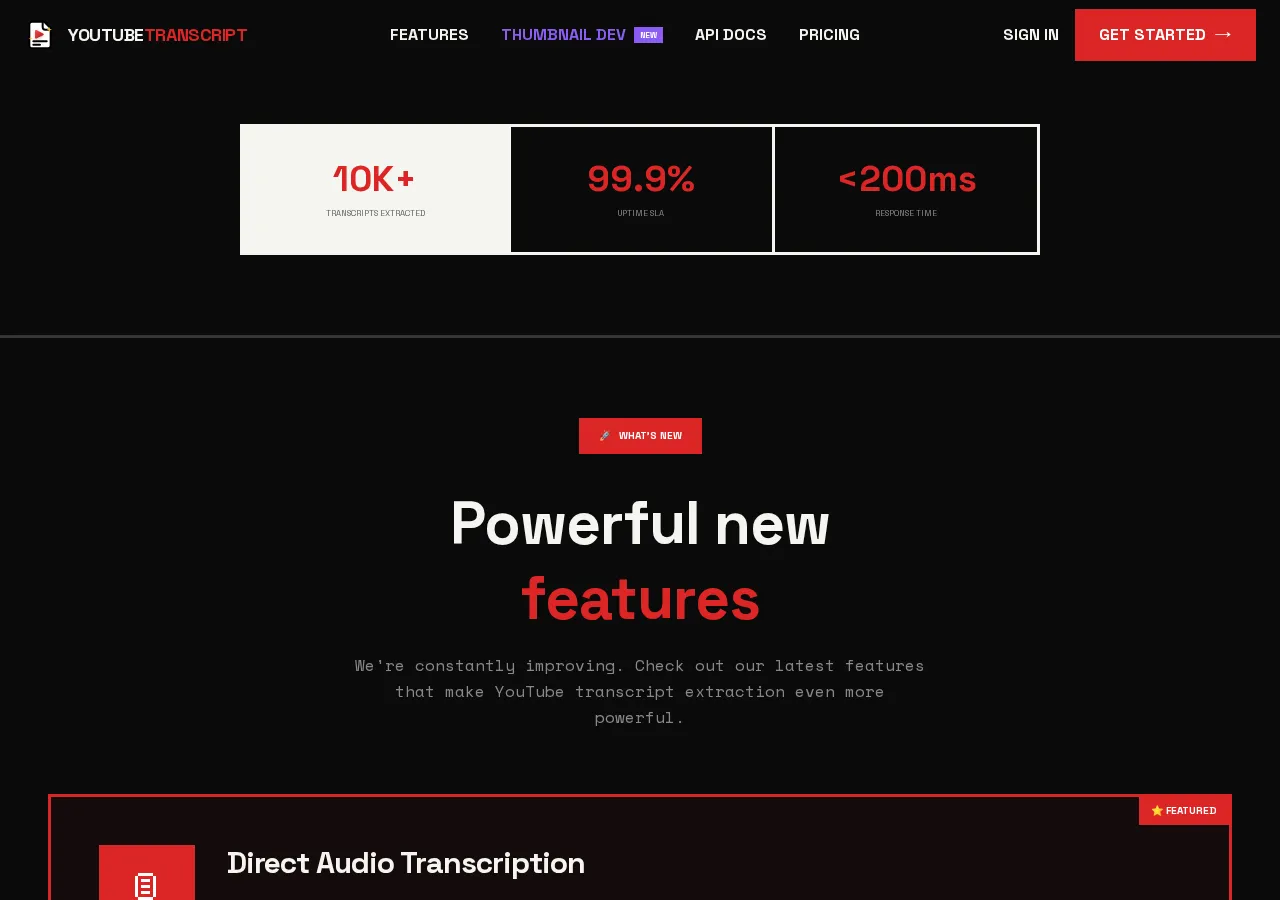 youtubetranscript.dev page section 2 — marketing psychology audit screenshot